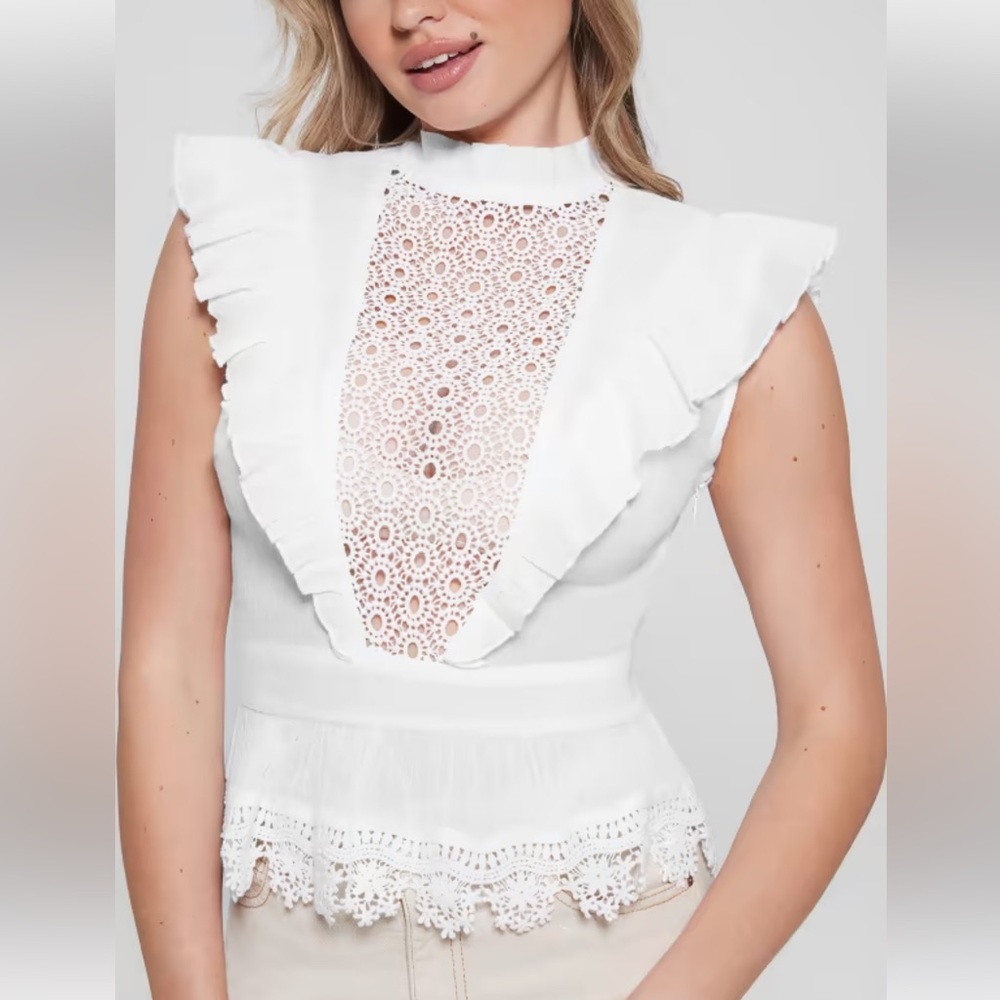 NWT Guess Jamie White Mock Neck Top Size L